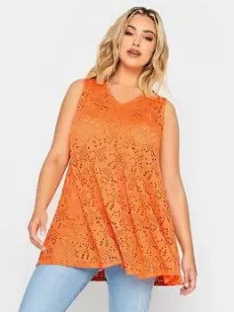 Yours Broderie Swing Vest, Orange, Size 18, Women