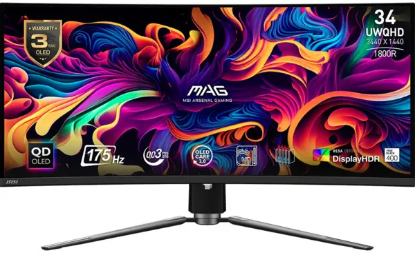 MSI 34" MAG341CQP UltraWide Quad HD Curved Gaming OLED Monitor