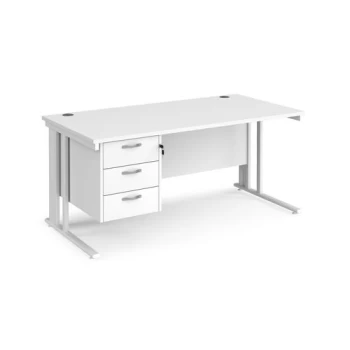 Office Desk Rectangular Desk 1600mm With Pedestal White Top With White Frame 800mm Depth Maestro 25 MCM16P3WHWH