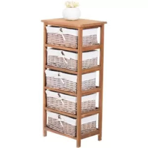 Wicker 5 Drawer Unit Storage Baskets Cabinet Wooden Chest - Homcom