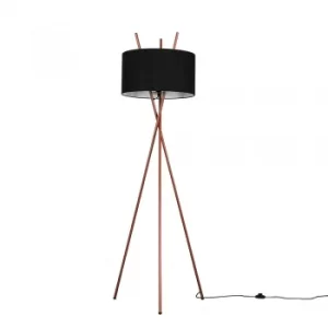 Crawford Copper Tripod Floor Lamp with XL Black Reni Shade