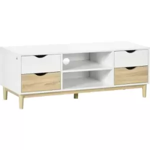 HOMCOM TV Cabinet Stand with 4 Drawers and Storage Shelf for Living Room - Natural, White