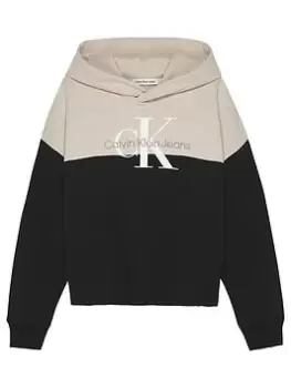 Calvin Klein Jeans Girls Colour Block Monogram Hoodie - Black, Size Age: 10 Years, Women