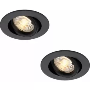 Loops - 2 pack Directional Tilting Ceiling Downlight - 50W GU10 Reflector - Matt Black