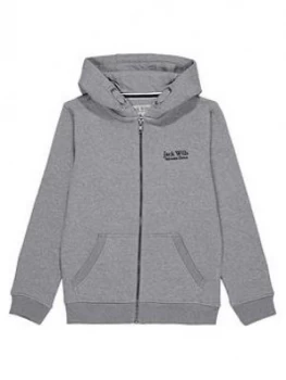 Jack Wills Boys Pinebrook Zip Through Hoodie, Grey Marl, Size 12-13 Years