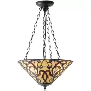 Red & Cream Art Nouveau Tiffany Glass Ceiling Pendant Light - Dark Bronze Finish