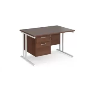 Office Desk Rectangular Desk 1200mm With Pedestal Walnut Top With White Frame 800mm Depth Maestro 25 MC12P2WHW