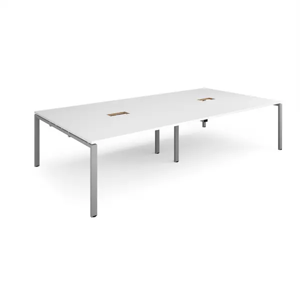 Adapt Rectangular Office Boardroom Silver Frame Meeting Table with Power Module Cut Out - 3200mm - white