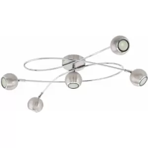 Loops - Flush Ceiling Light Colour Satin Nickel Chrome Shade Bulb GU10 5x3W Included