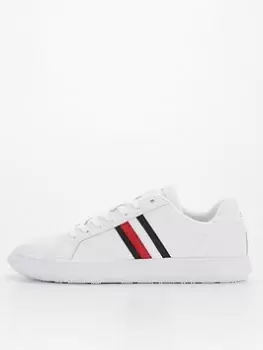 Tommy Hilfiger Corporate Cup Leather Stripes Trainers - White, Size 40, Men