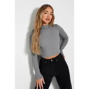 I Saw It First Rib High Neck Fitted Knit Jumper - Grey