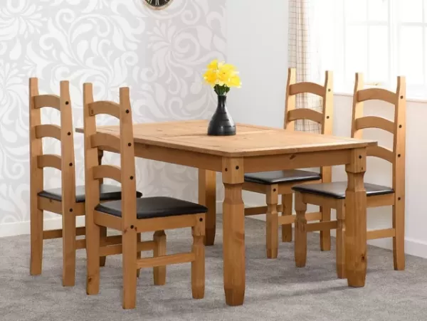 Seconique Corona Pine Dining Table and 4 Brown Faux Leather Chairs