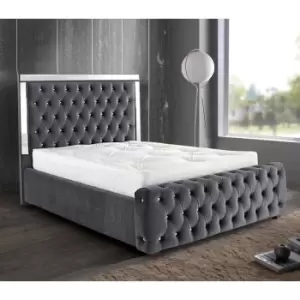 Elegance Mirrored Bed Small Double Plush Velvet Steel