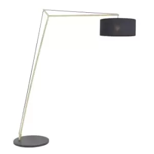 Matt Brass Large Standing Floor Lamp Light - Black Cotton Shade & Painted Base