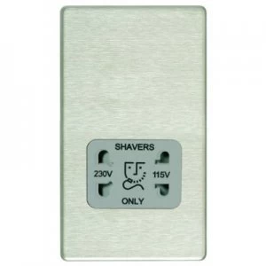 Wickes Twin Screwless Flat Plate Dual Voltage Shaver Socket - Brushed Steel