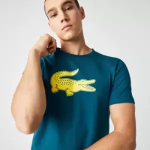 Mens Lacoste SPORT 3D Print Crocodile Breathable Jersey T-Shirt Size 4 - M Green / Yellow