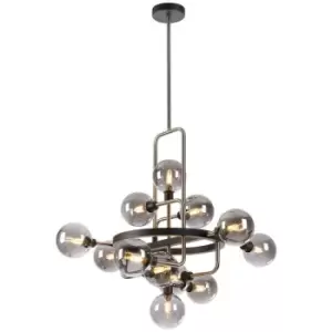 Luminosa Humphrey Fixed Ceiling Pendant, 12 Light G9, Graphite, Satin Nickel, Smoke Glass