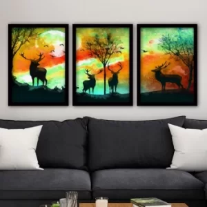 3SC46 Multicolor Decorative Framed Painting (3 Pieces)