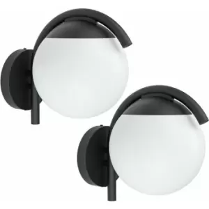 Loops - 2 pack IP44 Outdoor Wall Light Black & Diffused Shade 1x 28W E27 Porch Lamp