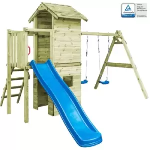 Playhouse with Ladder, Slide and Swings 390x353x268cm Wood - Brown - Vidaxl