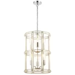 Luminosa Vestal Small Round Column Ceiling Pendant, 6 Light E27, Polished Nickel