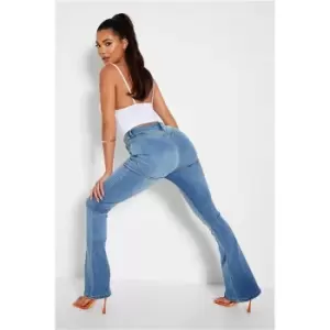 I Saw It First Light Wash Stretch Push Up Flare Jeans - Blue