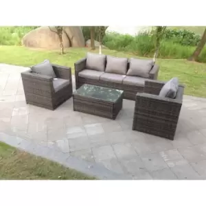 Fimous 5 Seater Outdoor Dark Grey Rattan Lounge Complete Sofa Set with Rectangular Coffee Table and 2 Chairs