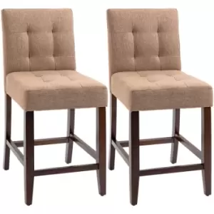 Homcom - Modern Fabric Bar Stools Set of 2 Bar Chairs with Back Wood Legs Brown