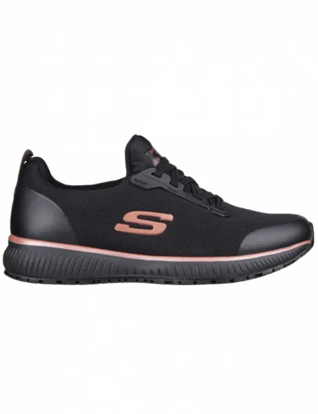 Skechers Womens Squad Slip Resistant Lace Up Safety Trainers UK Size 3 (EU 36) Black/Rose Gold SKE988-BKRG-3