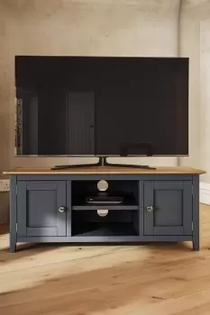 2 Door Solid Oak Ready Assembled TV Unit Graphite Blue - Taberno