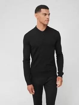 HUGO San Pepe Knitted Polo Shirt - Black, Size S, Men