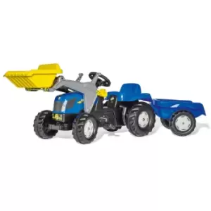 Rolly Toys New Holland Ride On Tractor Frontloader with Trailer, Blue