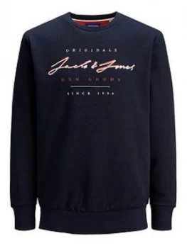 Jack & Jones Boys Logo Crew Neck Sweat - Navy, Size 14 Years