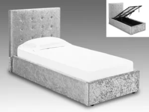 LPD Rimini 3ft Single Silver Crushed Velvet Glitz Upholstered Fabric Ottoman Bed Frame