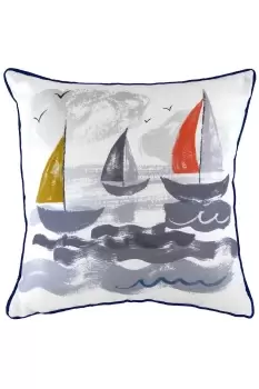 Nautical Sailboats Hand-Painted Watercolour Printed Cushion