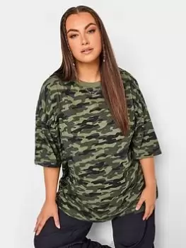 Yours Boxy Tee Camo Aop Khaki, Green, Size 30-32, Women