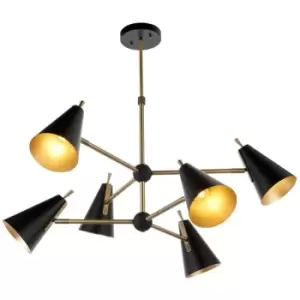 Merano Alta Multi Arm Shade Pendant Ceiling Lamp, Matt Antique Brass Plate, Matt Black