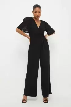 Black Chiffon Dobby Shirred Waist Jumpsuit