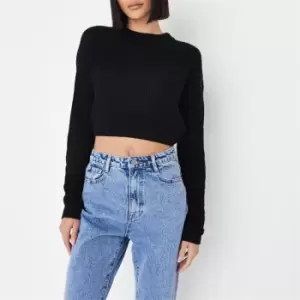 Missguided Crew Neck Cropped Jumper - Black