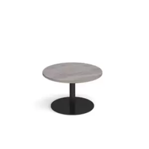 Monza circular coffee table with flat round Black base 800mm - grey oak