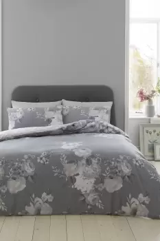 Hallie Reversible Duvet Set - Size: Double - Grey - Floral