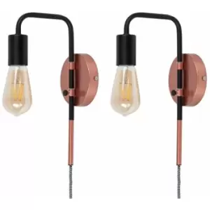 Minisun - 2 x Industrial Copper & Black Plug In Swing Arm Wall Lights