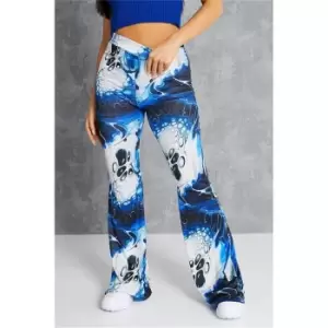 I Saw It First Blue Petite Matt Gurney 3 Abstract Print Slinky Flare Trousers - Blue