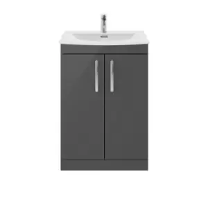 Nuie Athena 600 Floor Standing 2-door Vanity & Curved Basin - Gloss Grey