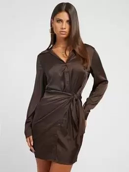 Guess Alya Knot Detail Mini Dress - New Java - Brown, Size L, Women