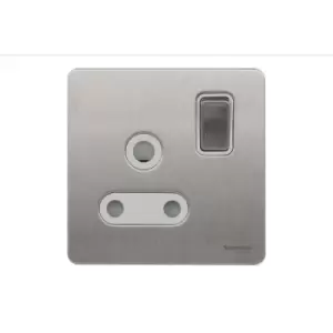 Schneider USFP 15A 1G Round Pin Switched Socket White Insert Stainless Steel - GU3490WSS