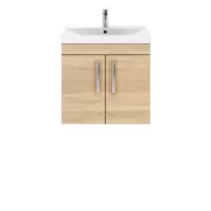 Nuie Athena 600 Wall Hung 2-door Vanity & Thin-edge Basin - Natural Oak