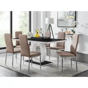 Giovani High Gloss And Glass Dining Table And 6 Cappuccino Milan Chairs Set - Cappuccino