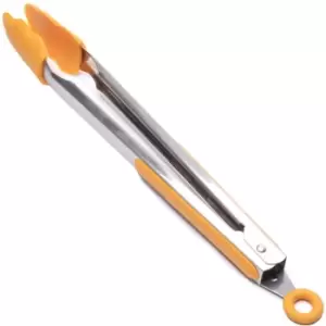 Silicone Kitchen Cooking Salad Serving bbq Tongs Stainless Steel Handle Utensil - Orange