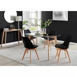 Furniture Box Malmo Glass and Wooden Leg Dining Table & 4 Black Stockholm Wooden Leg Chairs